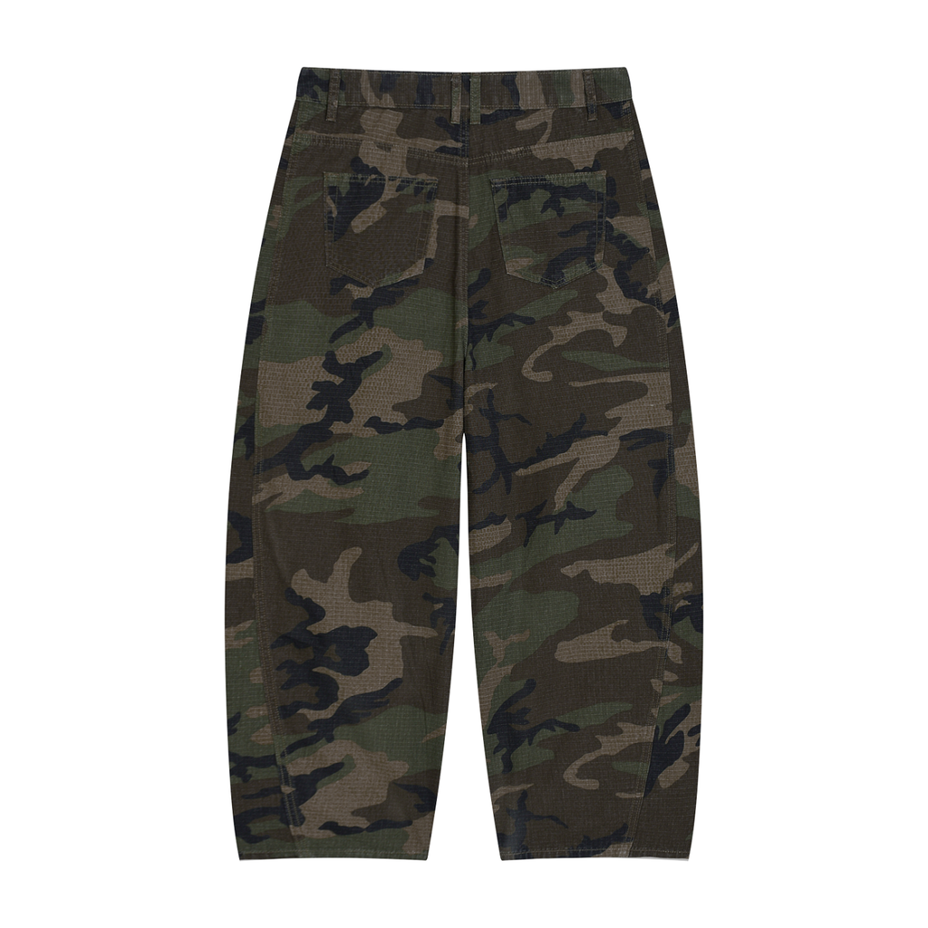 Minimal Camo Barrel-Leg Cargo Pants