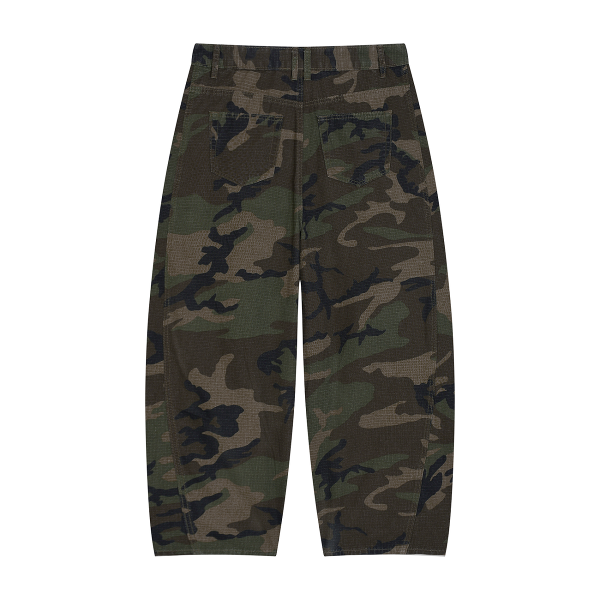 Minimal Camo Barrel-Leg Cargo Pants