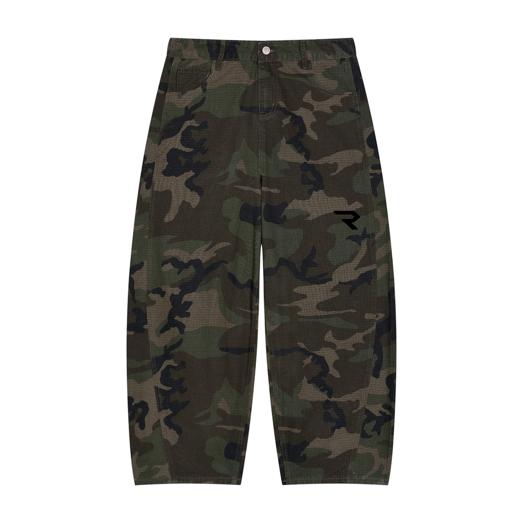 Minimal Camo Barrel-Leg Cargo Pants